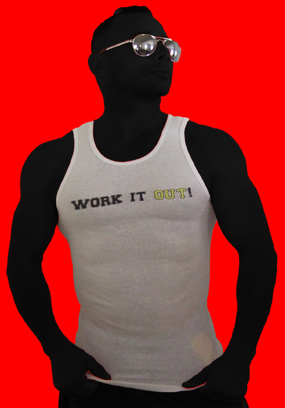 White/Black & Yellow Lettering Tank: WORK IT OUT